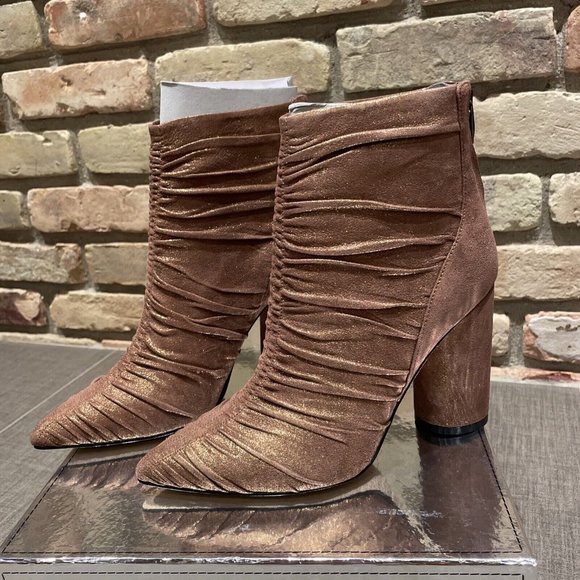 sigerson morrison Gold Bronze Suede Ruched High Heel Ankle Boots Nib 8 - Picture 1 of 8